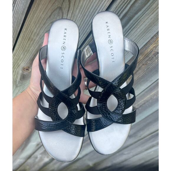 Karen Scott Black Faux Leather Mule Heels Women’s Size 9M Slip On Shoes - Picture 2 of 8